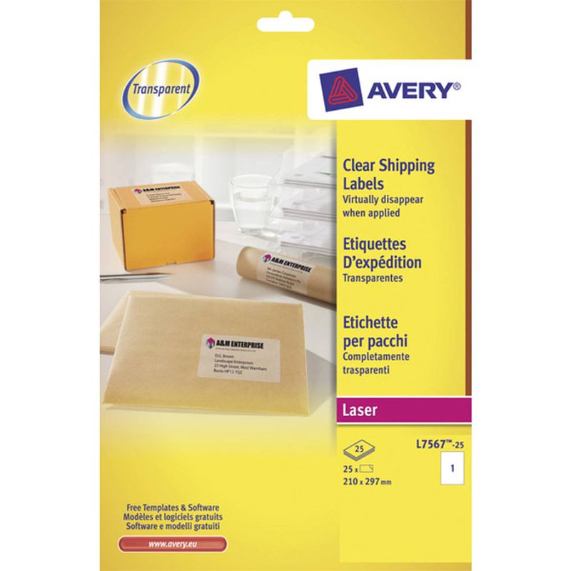 Foto van Laseretiket avery 210x297mm transparant 25 vel 1 etiket per vel