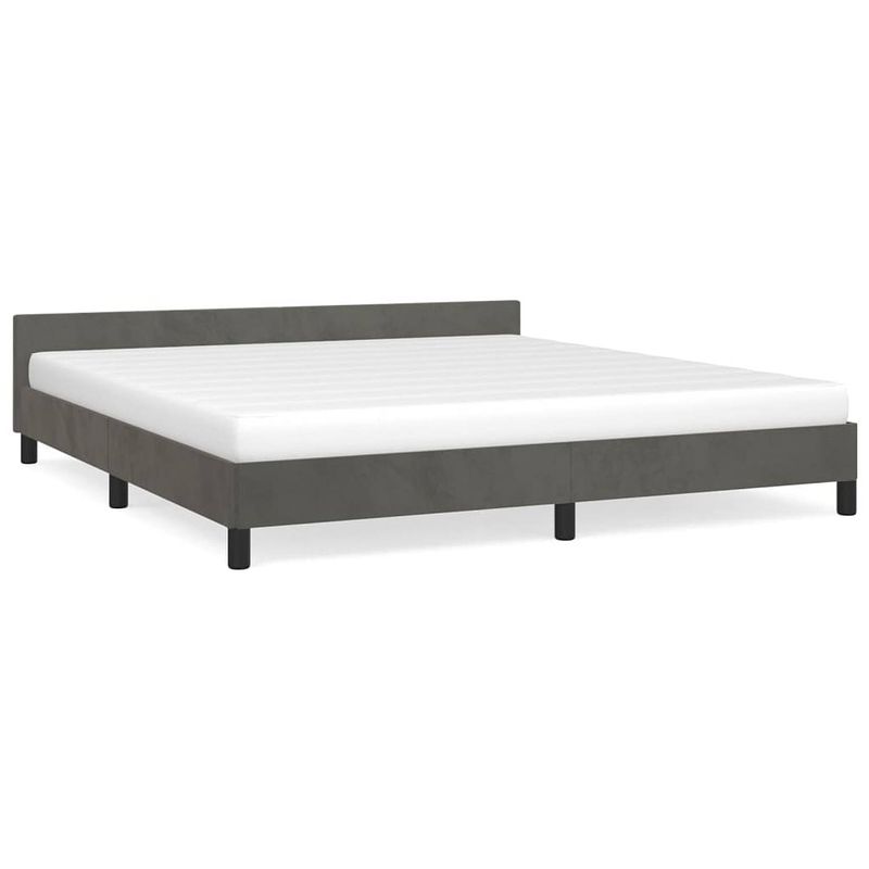 Foto van The living store bedframe - donkergrijs fluweel - multiplex lattenbodem - 203 x 163 x 50 cm - geschikt voor matras 160