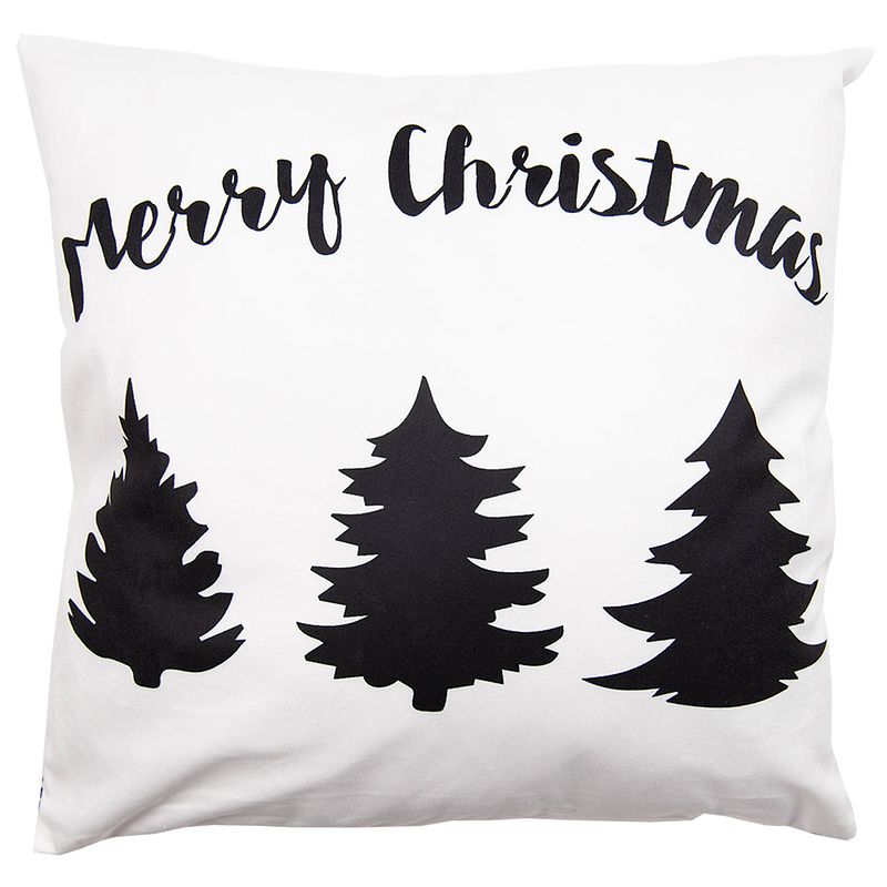 Foto van Haes deco - kerst kussenhoes 45x45 cm - wit - collectie: black & white x-mas - sierkussen, kussenhoes