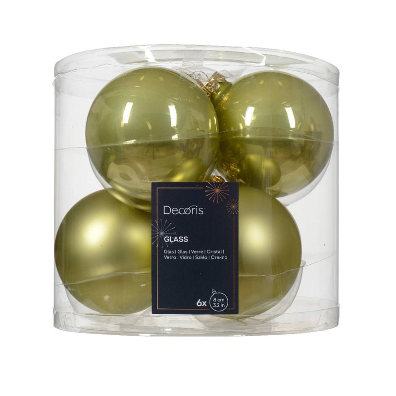 Foto van Decoris - kerstbal glas d8 cm pistache ass 6st kerst