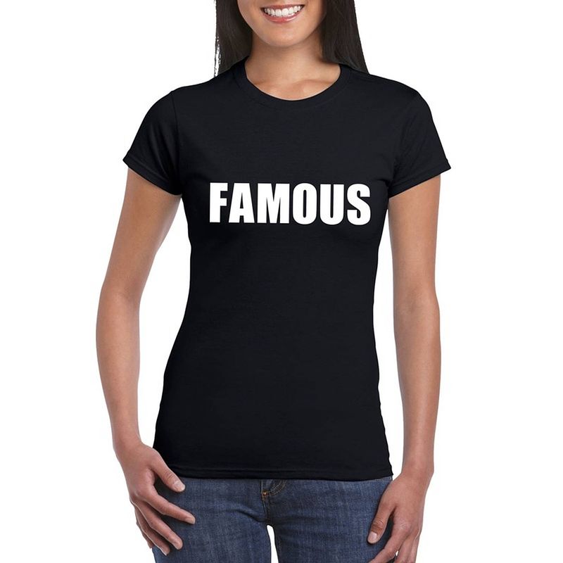 Foto van Famous fun t-shirt zwart voor dames xs - feestshirts