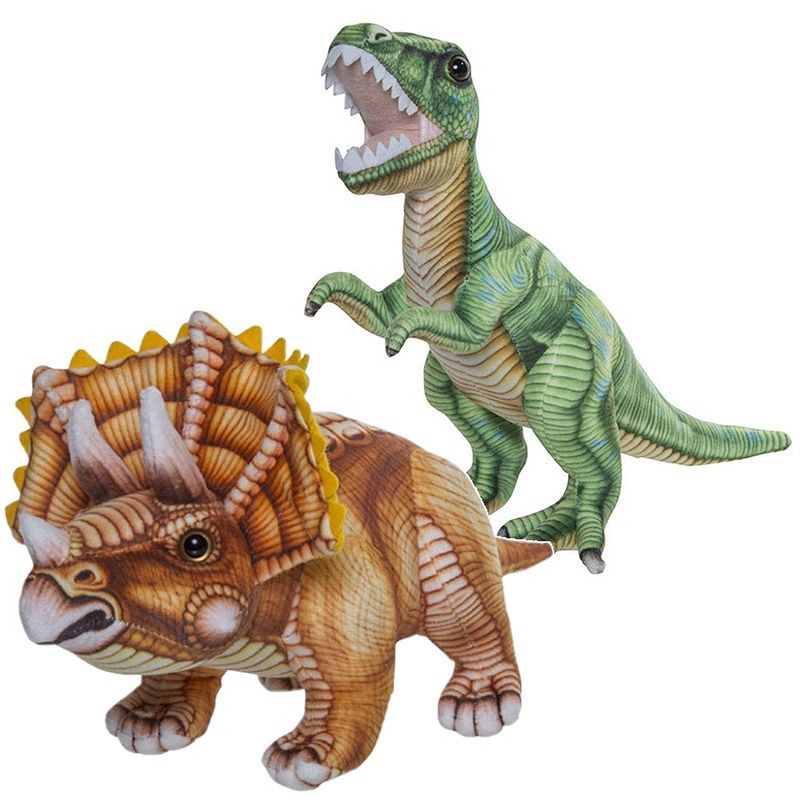 Foto van Speelgoed set van 2x pluche dino knuffels t-rex en triceratops van 30 cm - knuffeldier