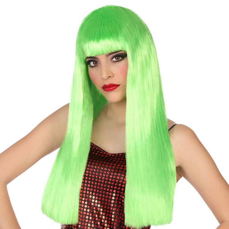 Foto van Atosa verkleedpruik voor dames met lang stijl haar - groen - carnaval/party - verkleedpruiken