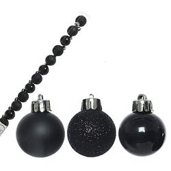 Foto van 14x stuks onbreekbare kunststof kerstballen zwart 3 cm - kerstbal