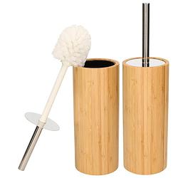 Foto van Set van 2x stuks toiletborstel bruin met houder van bamboe 37 cm - toiletborstels