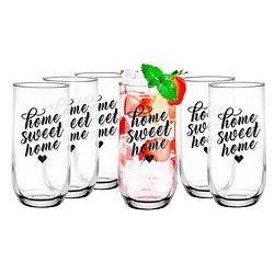 Foto van Glasmark drinkglazen/waterglazen tumblers home sweet home - transparant glas - 6x stuks - 400 ml - drinkglazen