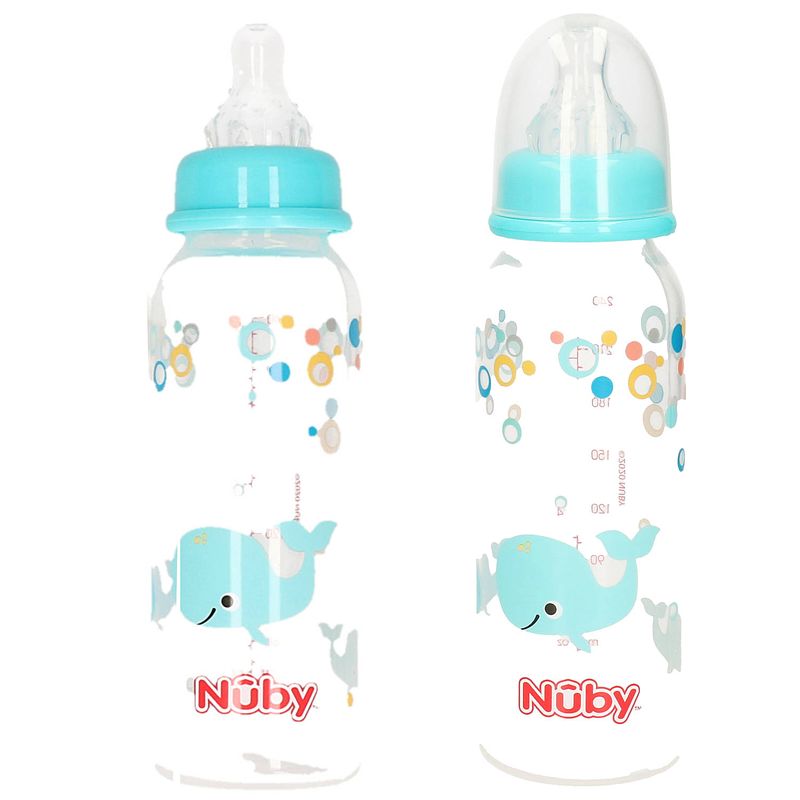 Foto van 2x stuks lichtblauwe nuby baby drinkfles 240 ml - baby drinkflessen