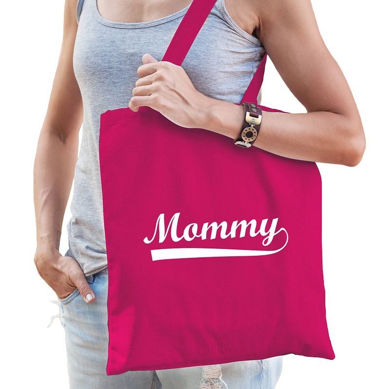 Foto van Mommy cadeau katoenen tas fuchsia roze voor dames - cadeau moederdag - feest boodschappentassen