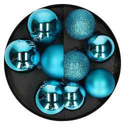 Foto van Atmosphera kerstballen - 14x st - turquoise - 5 en 6 cm - kunststof - kerstbal