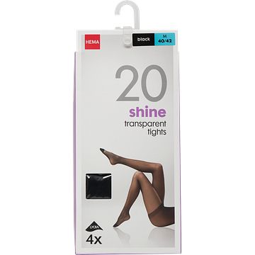 Foto van Hema panty shine transparent 20 denier zwart maat m 40/42 4 stuks bij jumbo