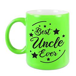 Foto van Best uncle ever cadeau koffiemok / theebeker neon groen 330 ml - feest mokken