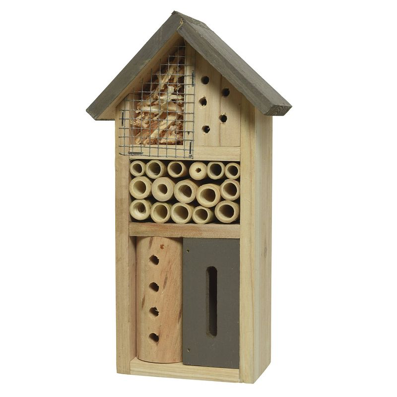 Foto van Grijs insectenhotel huisje 26 cm - insectenhotel