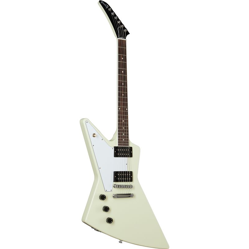 Foto van Gibson original designer 70s explorer lh classic white linkshandige elektrische gitaar met koffer