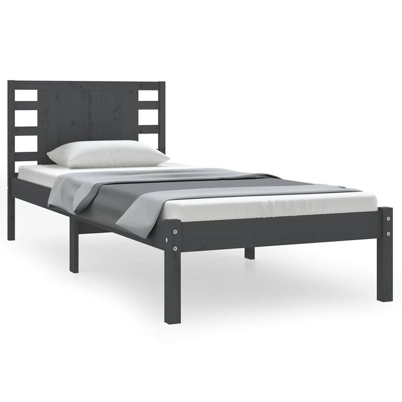 Foto van The living store houten bedframe - classic - 90 x 200 cm - grijs - massief grenenhout