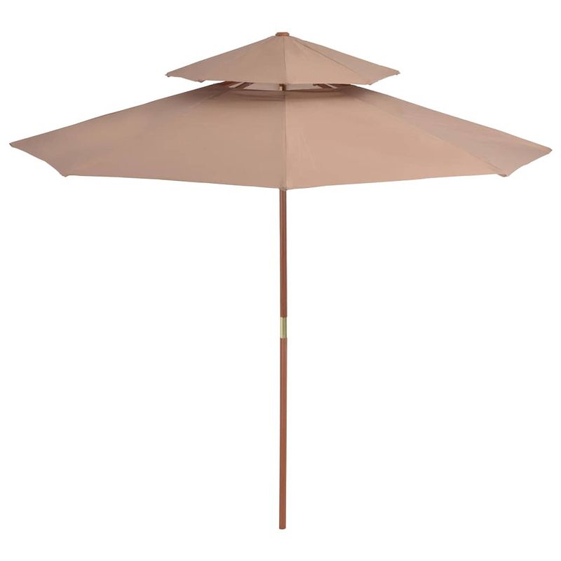 Foto van The living store parasol the living store tuinparasol - 270 x 256 cm - houten frame - polyester doek - taupe