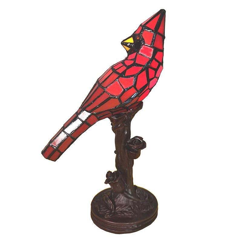 Foto van Lumilamp tiffany tafellamp vogel 15*12*33 cm rood kunststof glas tiffany bureaulamp tiffany lampen glas in lood rood