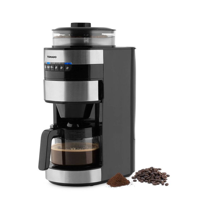 Foto van Tomado tgb0801s - grind & brew koffiezetapparaat - filterkoffie - koffiebonen - 0.75 l inhoud - rvs/zwart