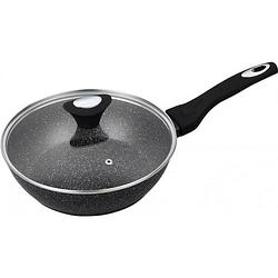 Foto van Top choice - wokpan met deksel - 24 cm - marmer - aluminium - zwart