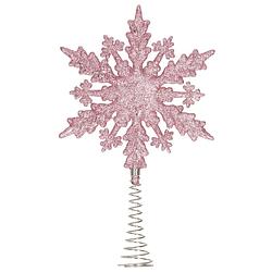 Foto van Kunststof kerstboom platte sneeuwvlok piek glitter roze 20 cm - kerstboompieken