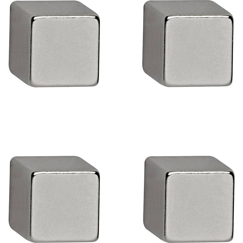 Foto van Maul neodymium magneet (b x h x d) 10 x 10 x 10 mm dobbelsteen zilver 4 stuk(s) 6169296