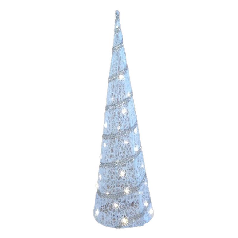 Foto van Led piramide kerstboom - h79 cm - wit - kunststof - kerstverlichting - kerstverlichting figuur