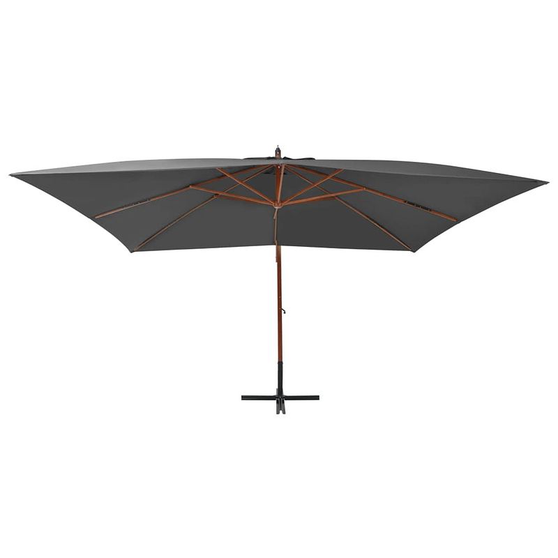 Foto van The living store hangende houten parasol - 400x300x285 cm - antraciet - uv-beschermend