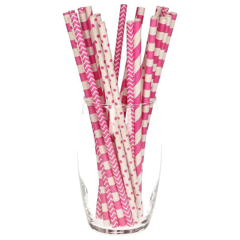 Foto van 100x stuks drinkrietjes van papier - fuchsia roze - 20 cm - drinkrietjes