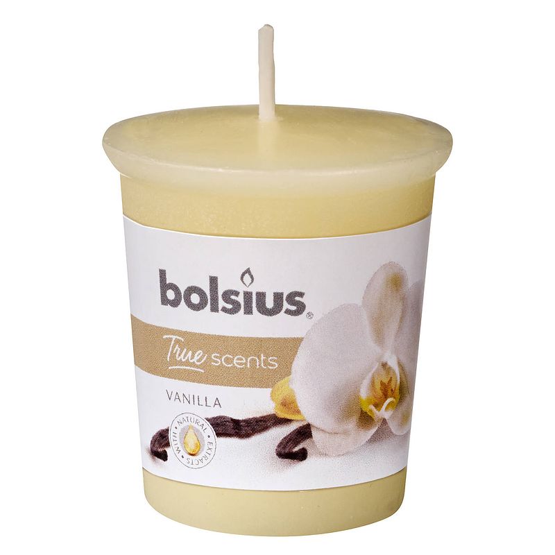 Foto van Bolsius geurkaars true scents vanille 4,5 cm wax wit