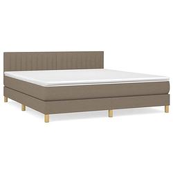 Foto van The living store boxspringbed - bed - 203x180x78/88 cm - taupe + wit - pocketvering matras - huidvriendelijk topmatras