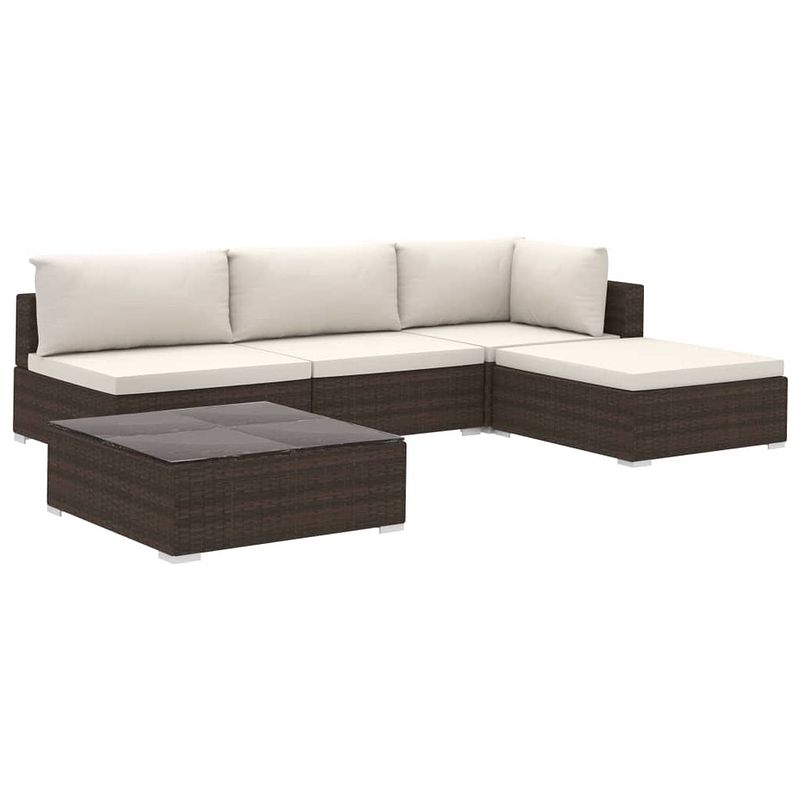 Foto van Infiori 5-delige loungeset met kussens poly rattan bruin