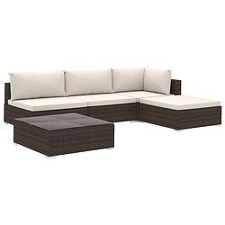 Foto van Infiori 5-delige loungeset met kussens poly rattan bruin