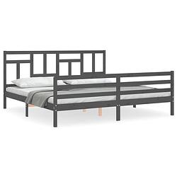 Foto van The living store bedframe - massief grenenhout - grijs - 205.5 x 185.5 x 100 cm - multiplex lattenbodem