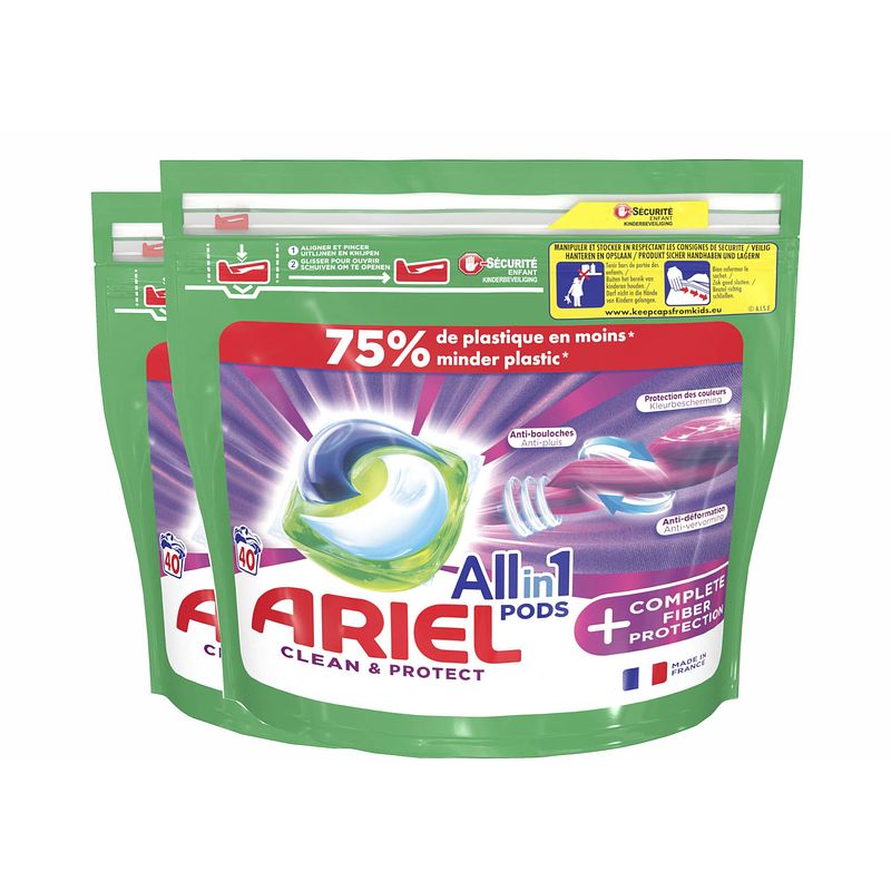 Foto van Ariel all-in-1 pods met extra vezelbescherming - 2x40 wasbeurten - voordeelverpakking