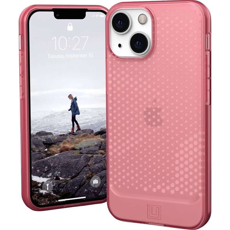 Foto van Urban armor gear lucent case backcover apple iphone 13 mini roze, transparant