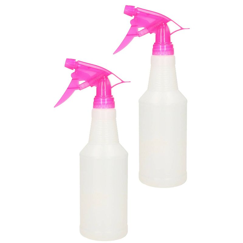 Foto van 2x stuks waterverstuiver/plantenspuit transparant/roze 500 ml - waterverstuivers