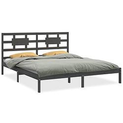 Foto van The living store houten bedframe - grijs - 205.5 x 185.5 x 100 cm - massief grenenhout