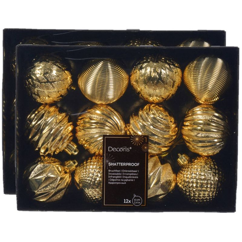 Foto van Decoris luxe kerstballen 24x - 6 cm - kunststof -goud - kerstbal