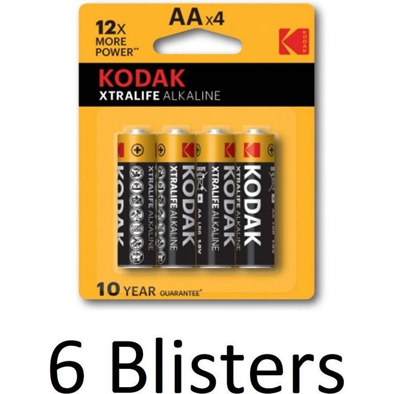 Foto van 24 stuks (6 blisters a 4 st) kodak xtralife aa alkaline batterijen