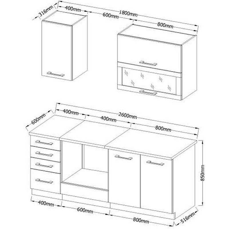 Foto van Lassen complete keuken - 180 cm lang - met ovenkast en werkbladen - grijs