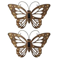 Foto van 2x stuks ijzeren decoratie vlinder met solar verlichting 53 x 35 cm - tuinbeelden
