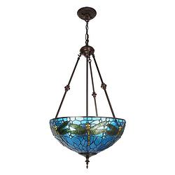 Foto van Clayre & eef blauwe hanglamp tiffany ø 41*170 cm e27/max 2*60w 5ll-9338