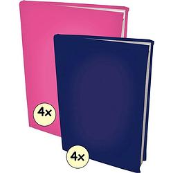 Foto van Rekbare boekenkaften a4 - 4 x donkerblauw & 4 x roze (4 stuks)