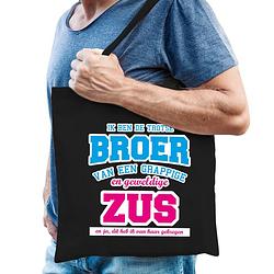 Foto van Trotse broer van geweldige zus cadeau tas zwart voor heren - feest boodschappentassen