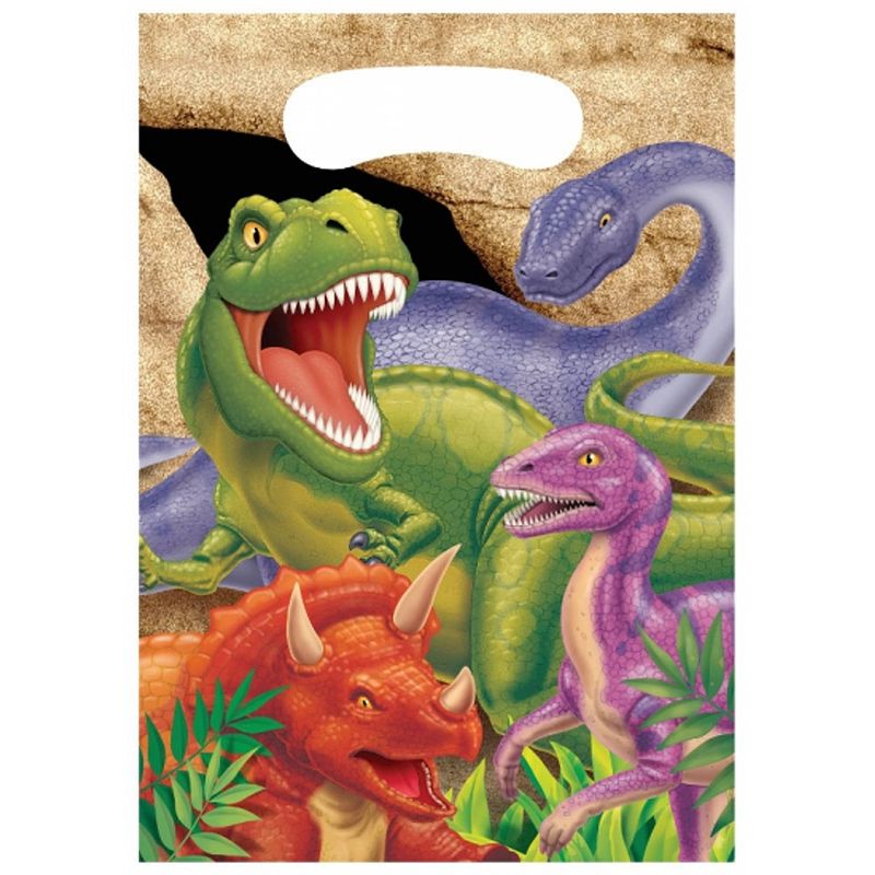 Foto van 32x stuks dinosaurus thema feestzakjes/cadeauzakjes 22 x 16 cm - uitdeelzakjes