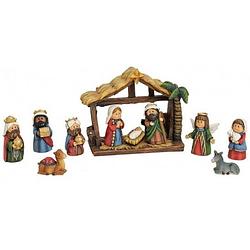 Foto van Polystone mini kinder kerststallen 10 x 9 cm met beelden / figuren 4 x 2 cm - kerststallen