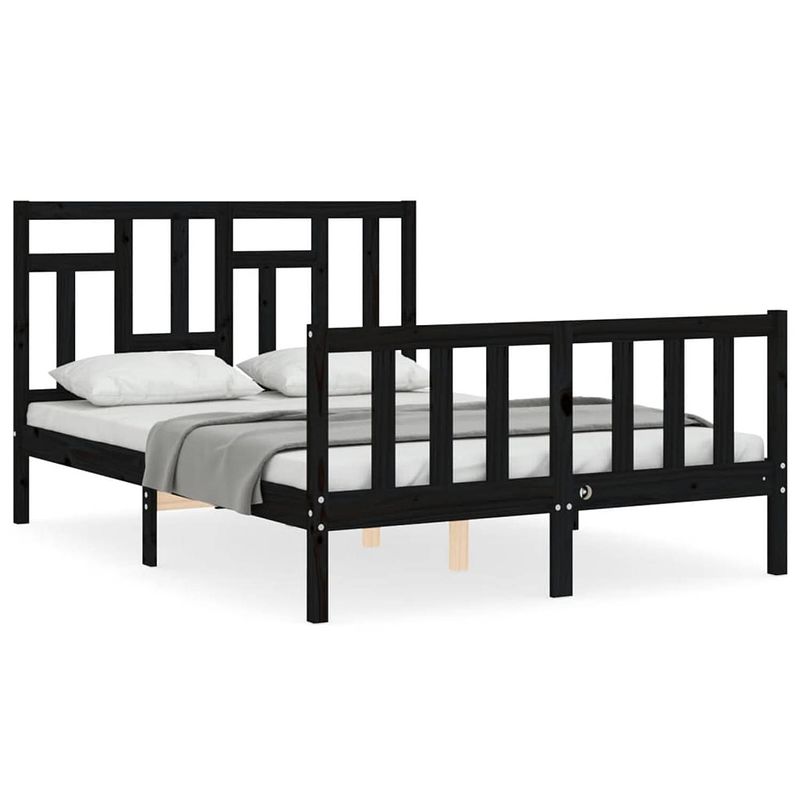 Foto van The living store bedframe grenenhout - 195.5 x 145.5 x 100 cm - zwarte kleur