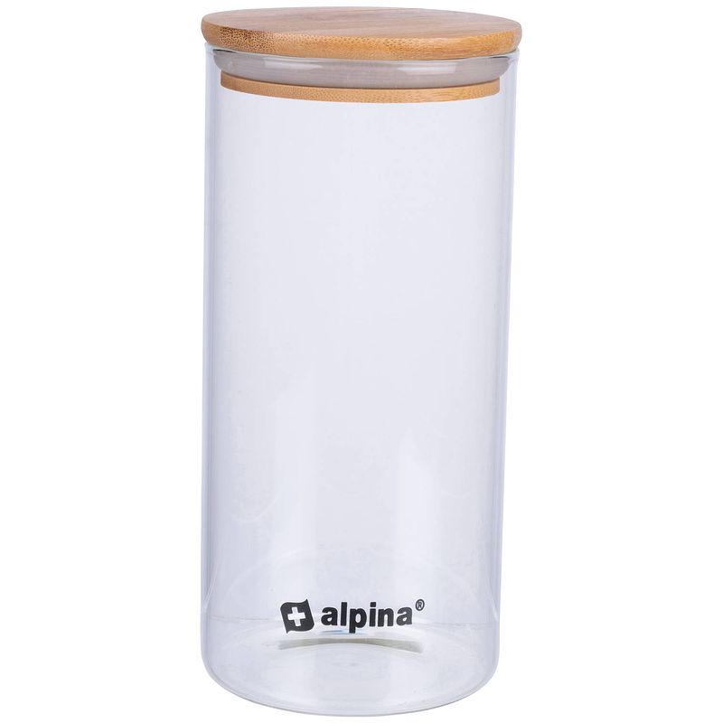 Foto van Alpina voorraadpot 1.25l - glazen pot met deksel - bewaarpot van borosilicaatglas/bamboe