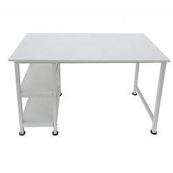 Foto van Bureau computer tafel - met opbergplanken - wit metaal hout - 110 cm breed