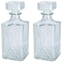 Foto van 2x glazen decoratie fles/karaf 750 ml/9 x 23 cm voor water of likeuren - whiskeykaraffen