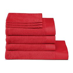 Foto van Seahorse 3 washandjes, 3 baddoeken & 1 douchelaken pure - rood - set van 7